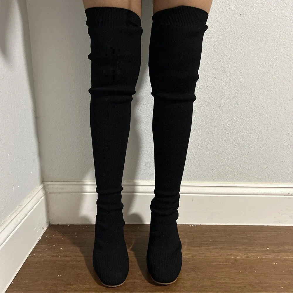 Proenza Schouler Boots Womens 36.5 Black Stretch Knit Over The‎ Knee Sock Style